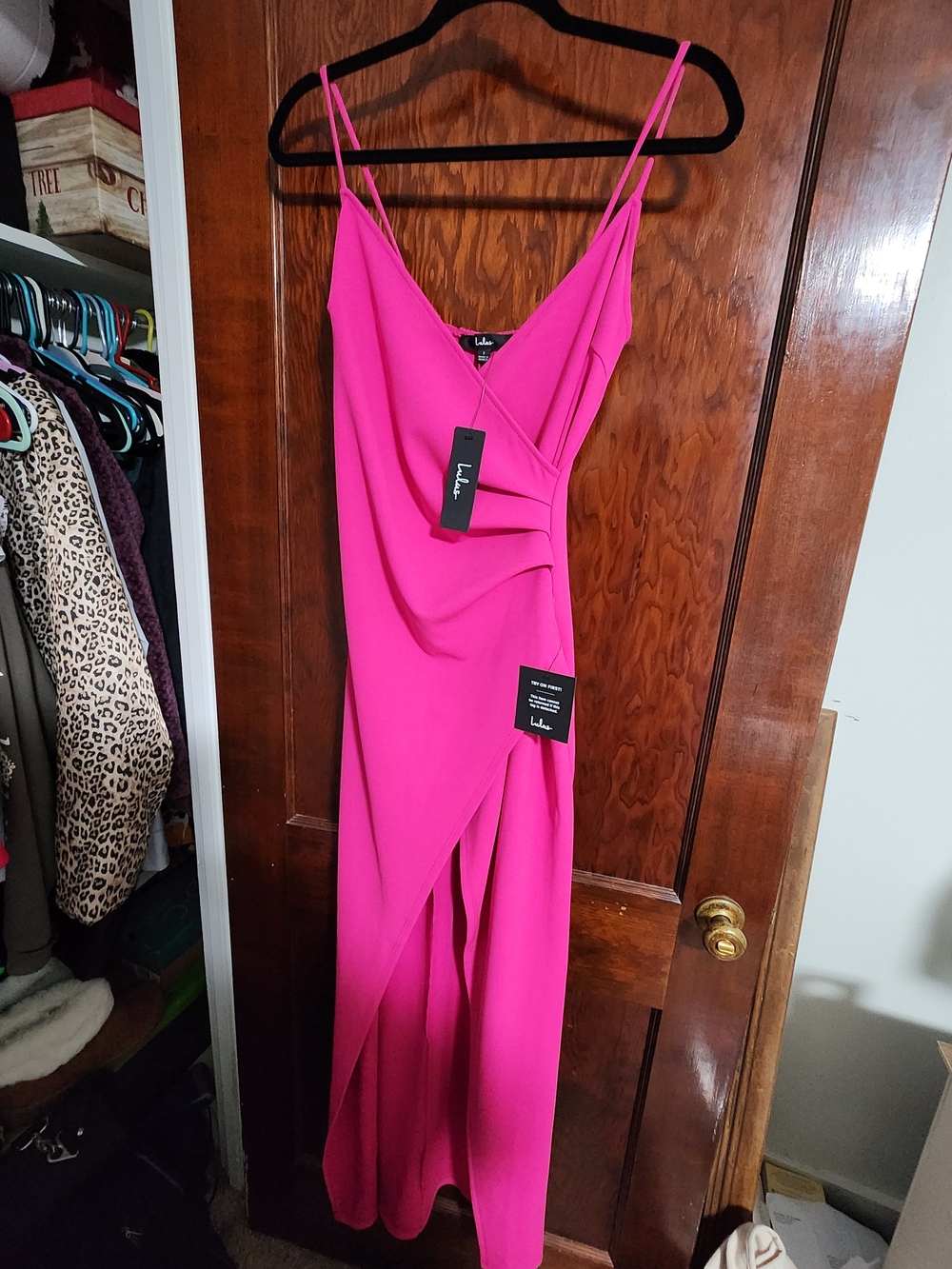 Lulus Hot Pink Sleeveless Ruched Wrap Maxi Dress Gown NWT Size Small